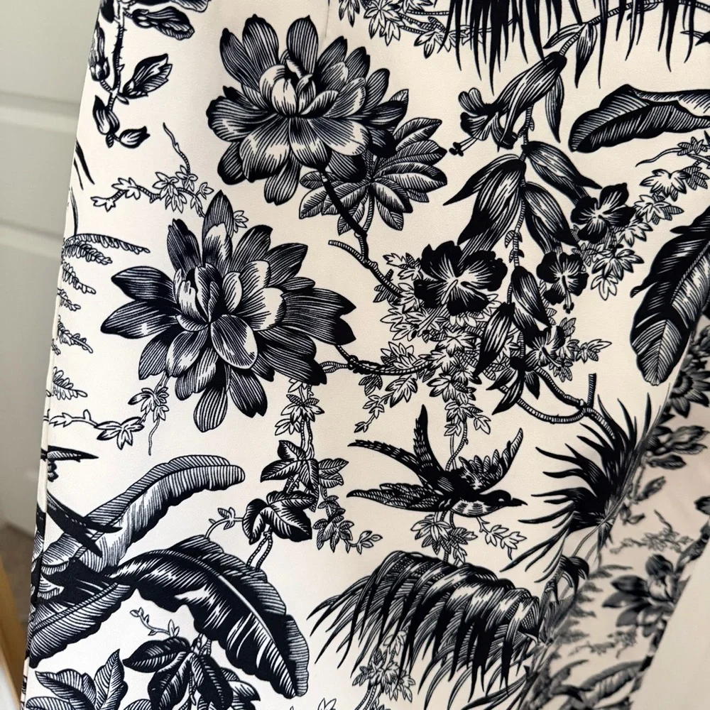 Catherine Malandrino Black & White Tropical Print Pencil Skirt Size 4 - Picture 3 of 5